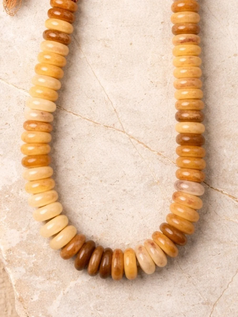 Free People Boho Disc Bead Necklace Ribbon Tie Natural Stone Style 99579872